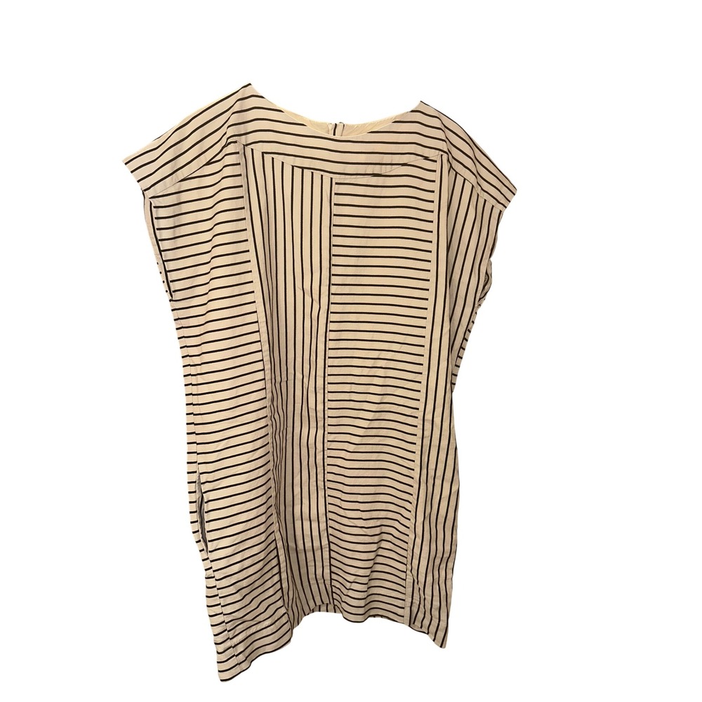 See By Chloe Striped Herringbone Shift Dress Cream Black Zip Back IT 44 US 8‎